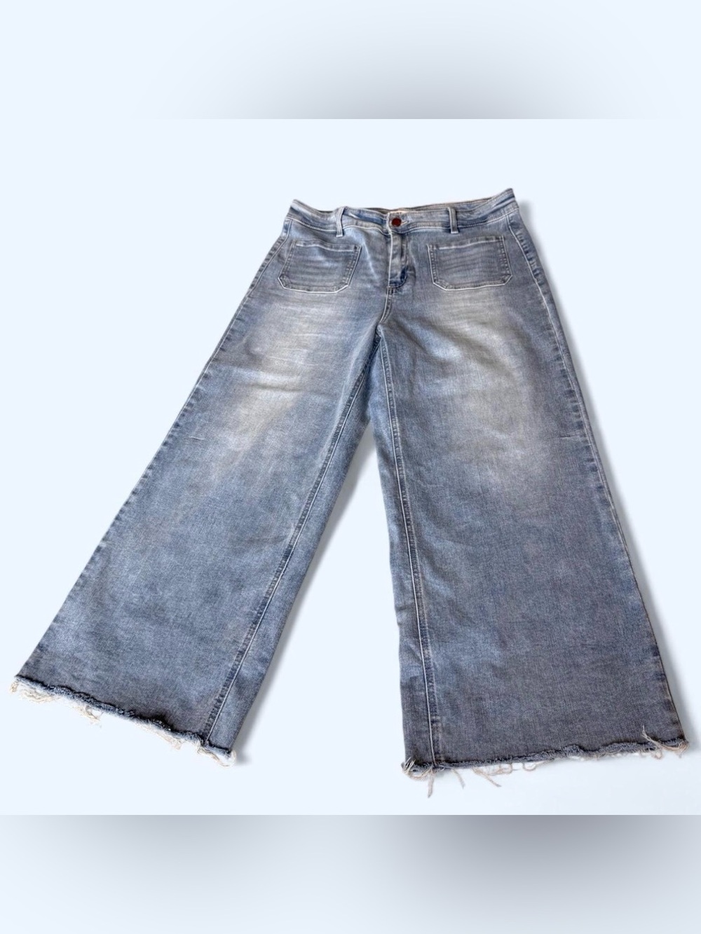 Oat New York Light Blue Wide-Leg Raw Hem Jeans
